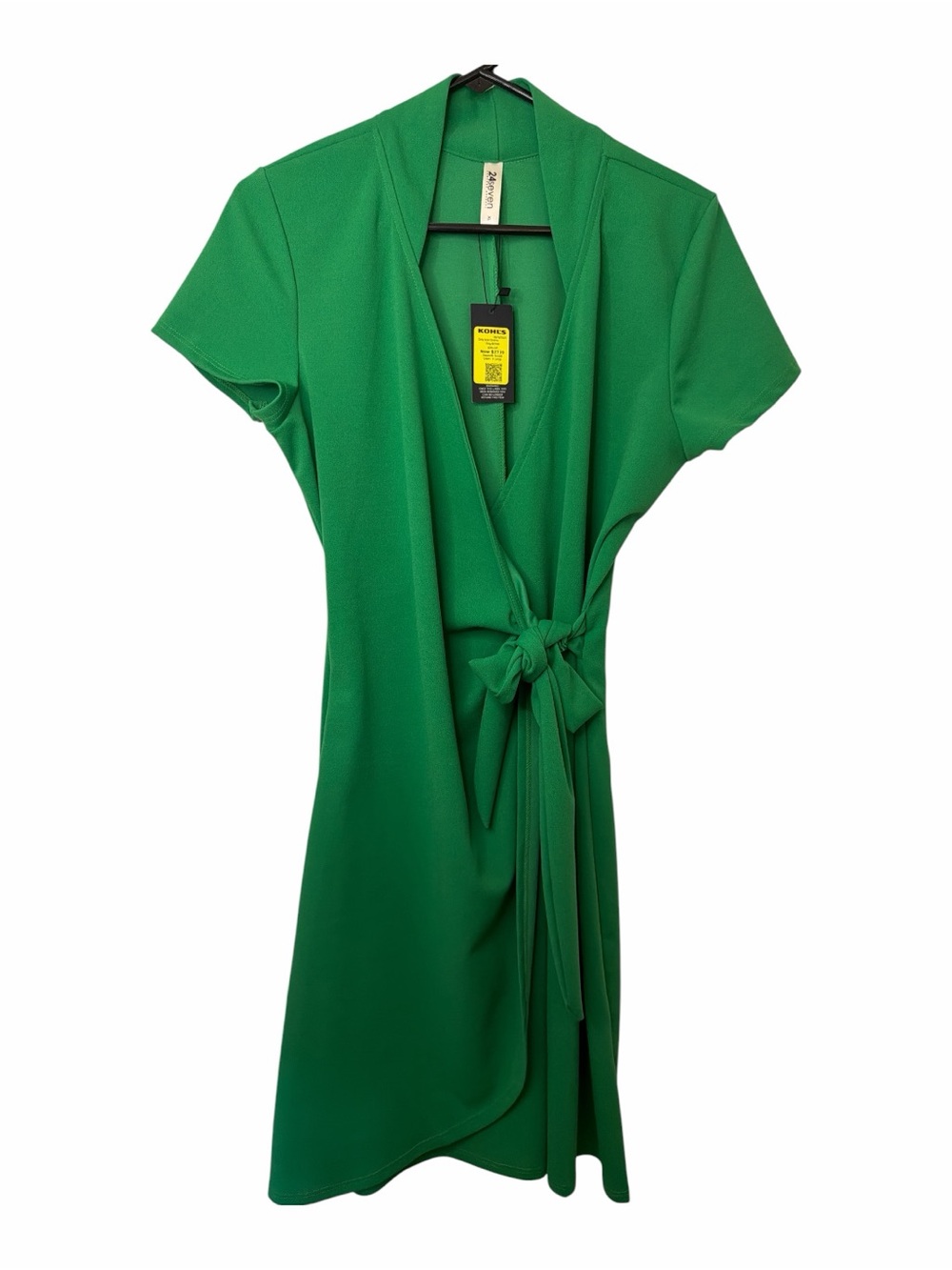 24seven Women's Mandarin Collar Knee Length Wrap Dress Green NWT